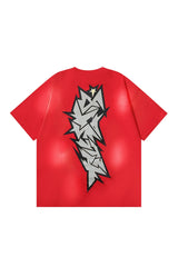 Dark Style: Cartoon Text Pattern Red Shirt