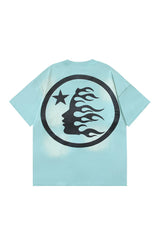 Dark Series: Side Face Goddess Printed Lake Blue T-shirt